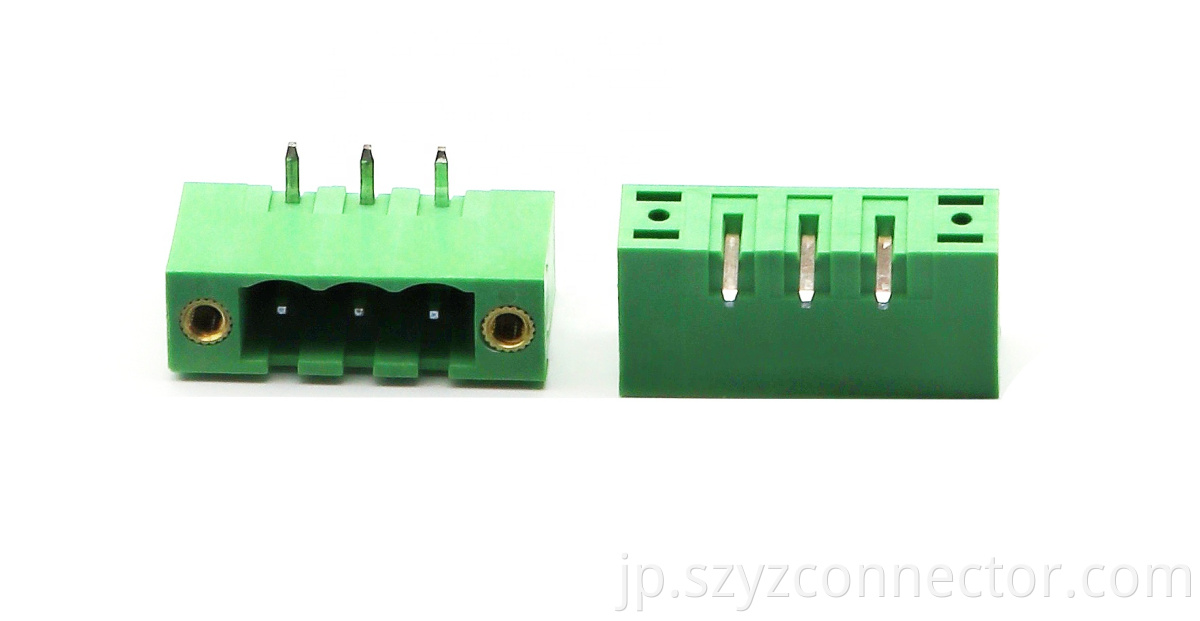 5.08mmピッチプラガブル端子台オスラグ付き曲げグリーン3P 5.08mm Pitch Pluggable Terminal Blocks Male Lugged Bending Green 3P